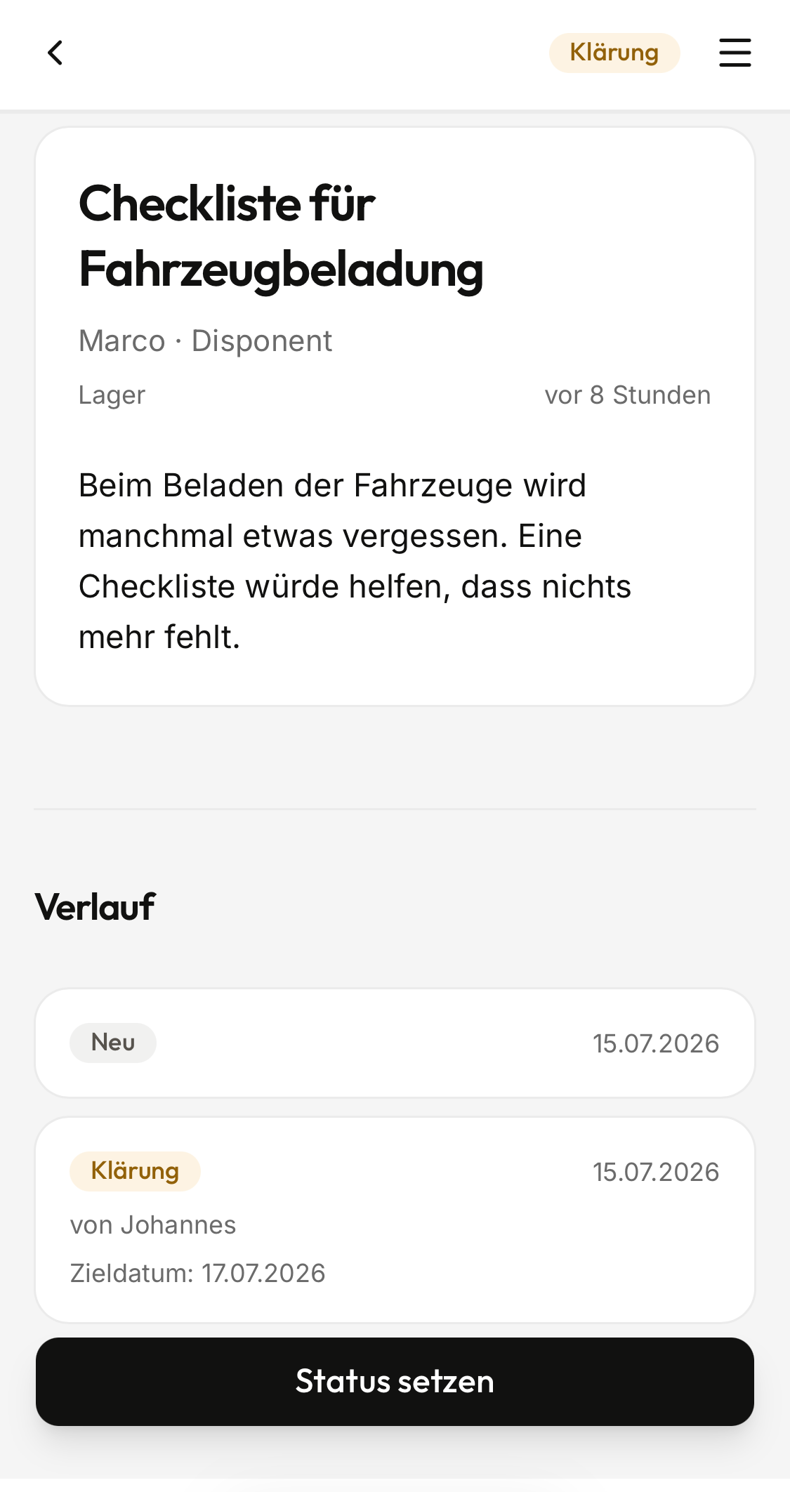 Detailansicht einer Idee mit Verlauf